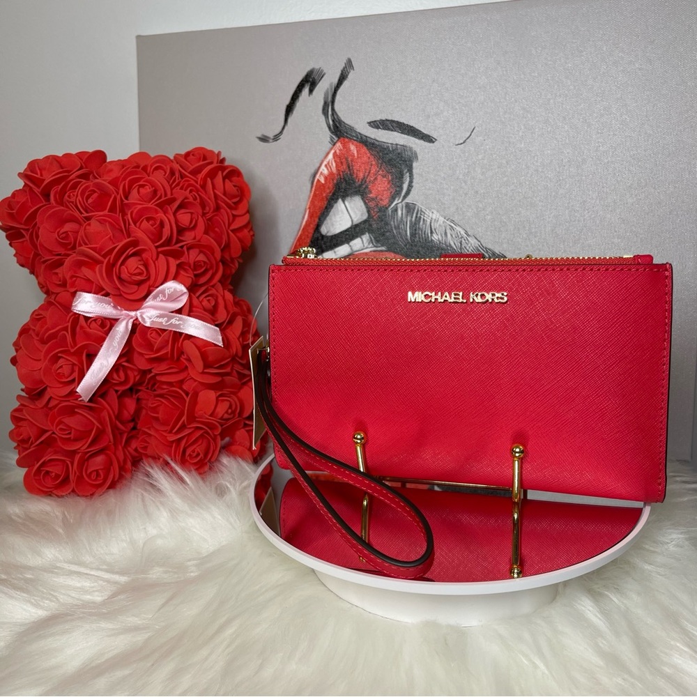 NWT 🏷️ Michael Kors Coral Reef Jet Set Travel Large Double Zip Wristlet